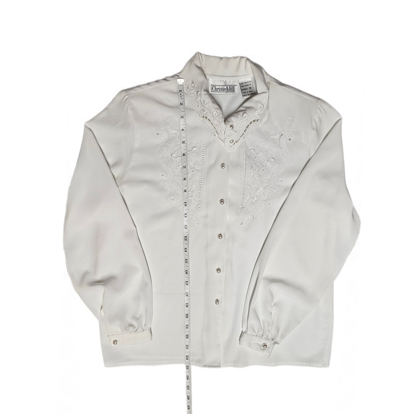 Christie & Jill 80's Vintage Elegant White Embroidered Women's Blouse - Picture 10 of 15